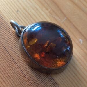 Chunky amber And Sterling Pendant
